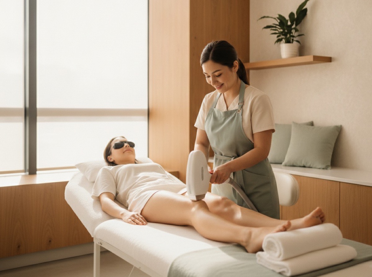 Clínica de estética atendiendo a una paciente